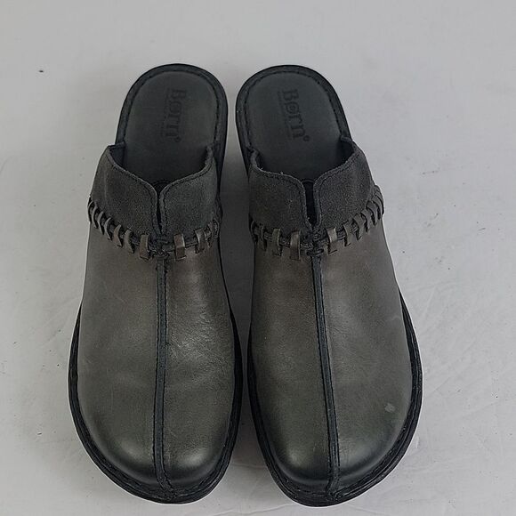 Born Avoca Gray Leather Slip On Women's Clogs. - Picture 5 of 12